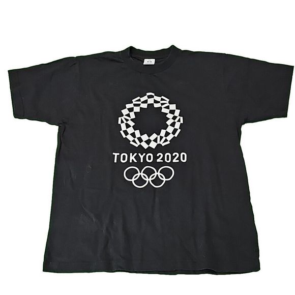 Tokyo 2020 Olympics Mens T-Shirt Adult Size M Black Short Sleeve Logo Crewneck - Picture 1 of 4
